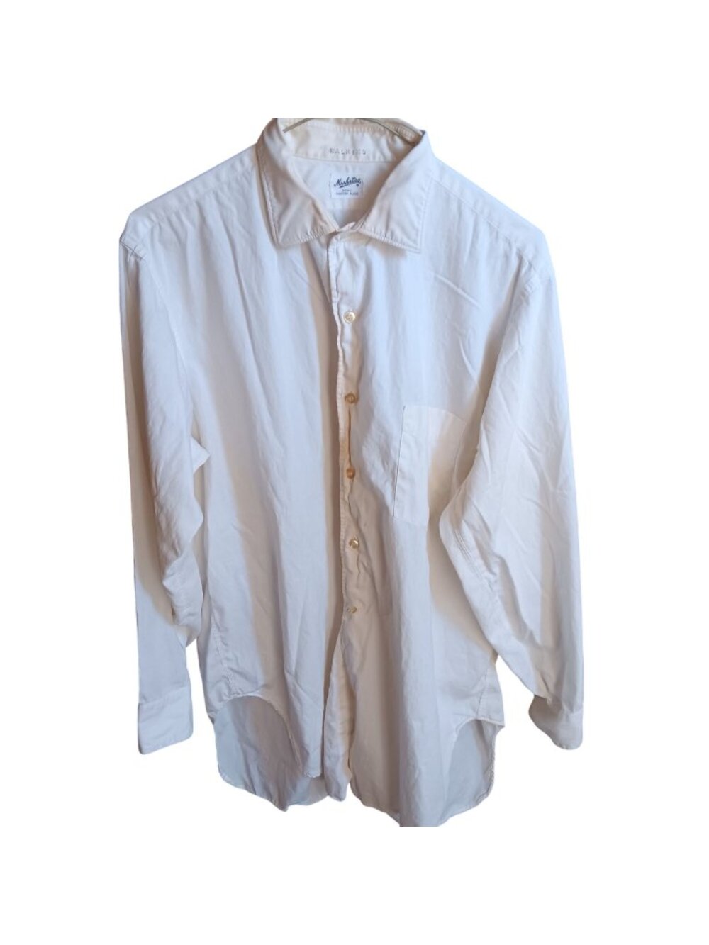 Vintage 1950's Mens Large Dress Shirt Manhattan Long Sleeve White Distress